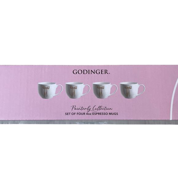 Godinger Pink Bow Ceramic Espresso Mug Set of 4 White New - Picture 6 of 16